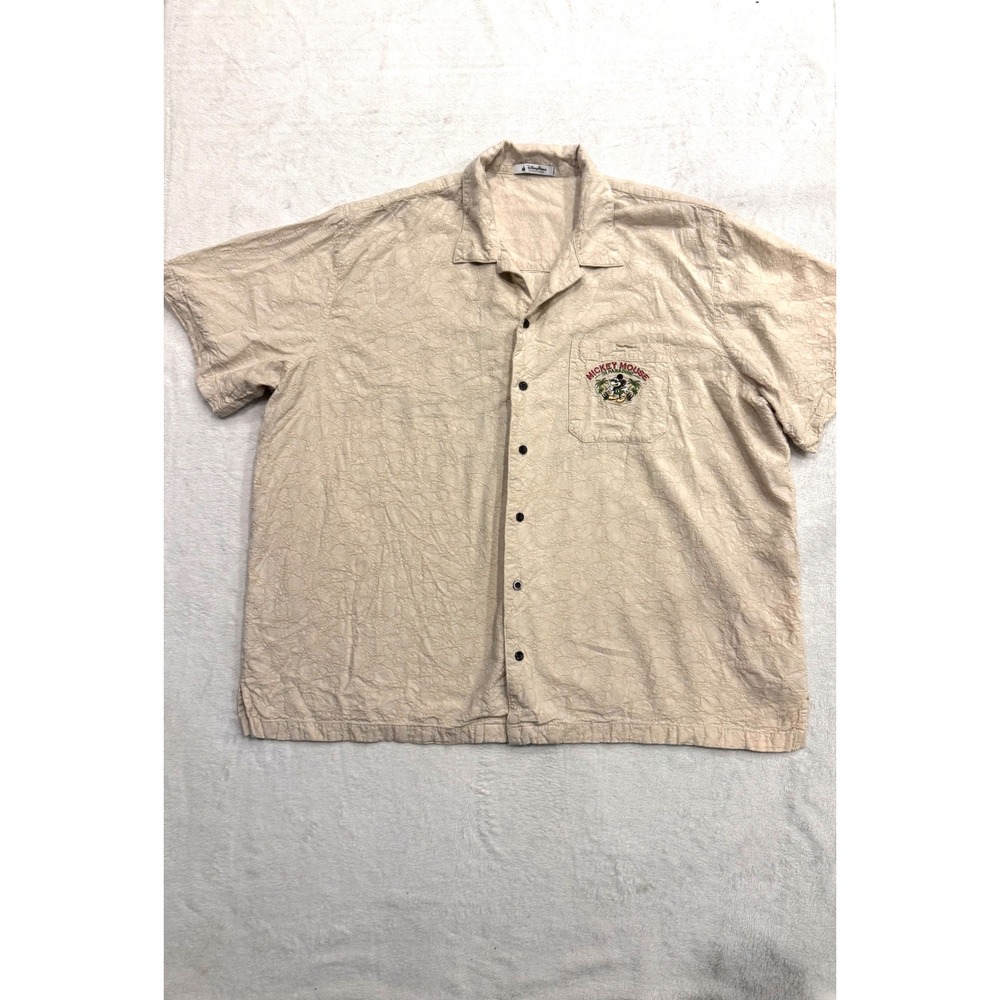 Disney Parks Mickey Mouse In Paradise Embroidered Camp Shirt Cream XXL